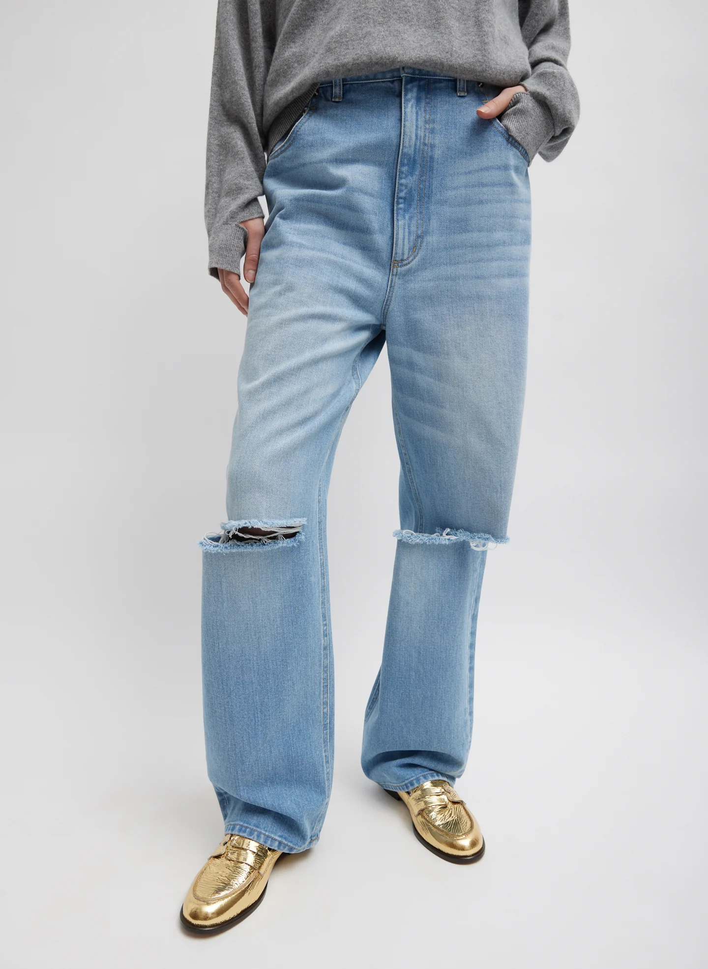 Womens Tibi Wide Leg Jeans In Light Blue