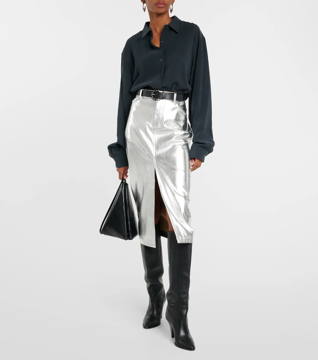 Womens Staud Midi Skirts In Silver