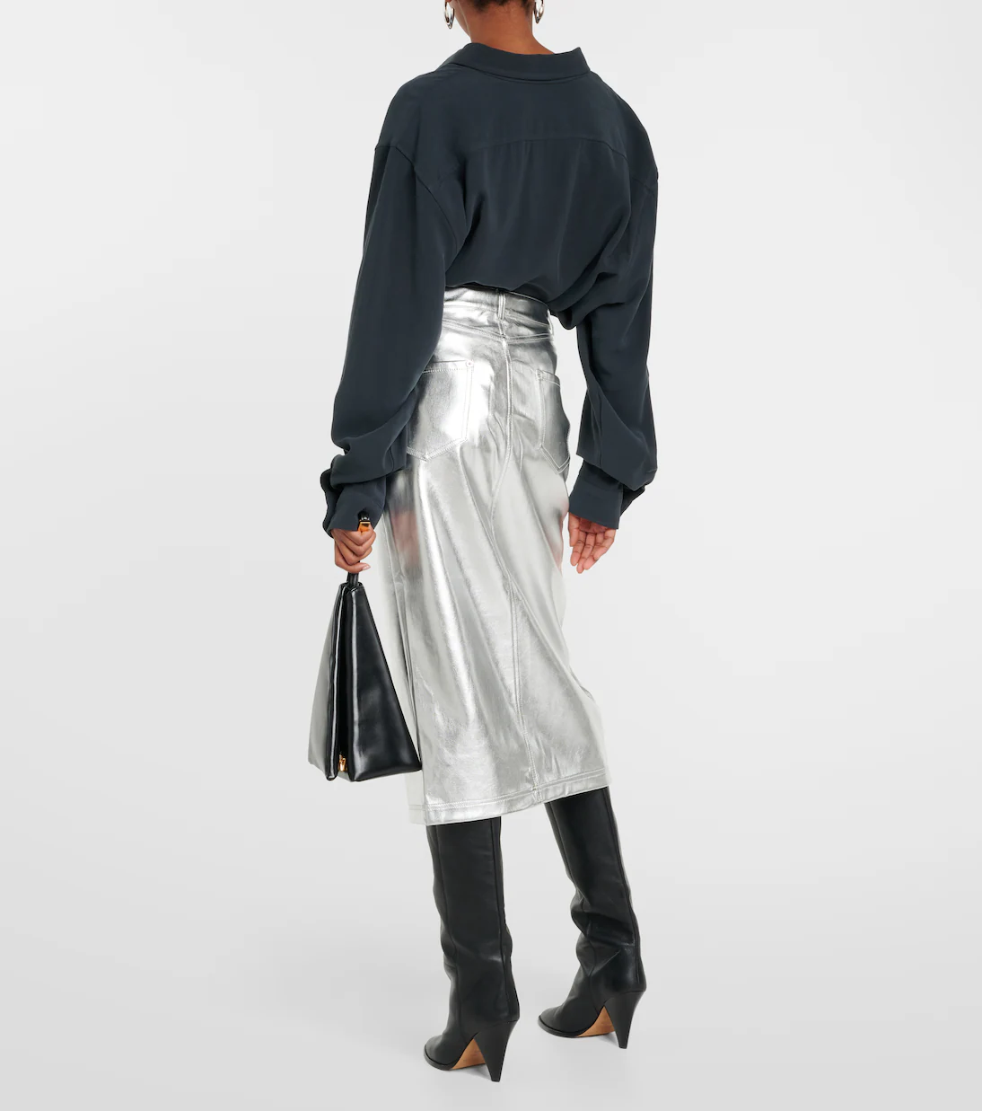Womens Staud Midi Skirts In Silver