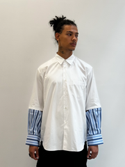 Mens Comme Shirt Long Sleeve In White Multi