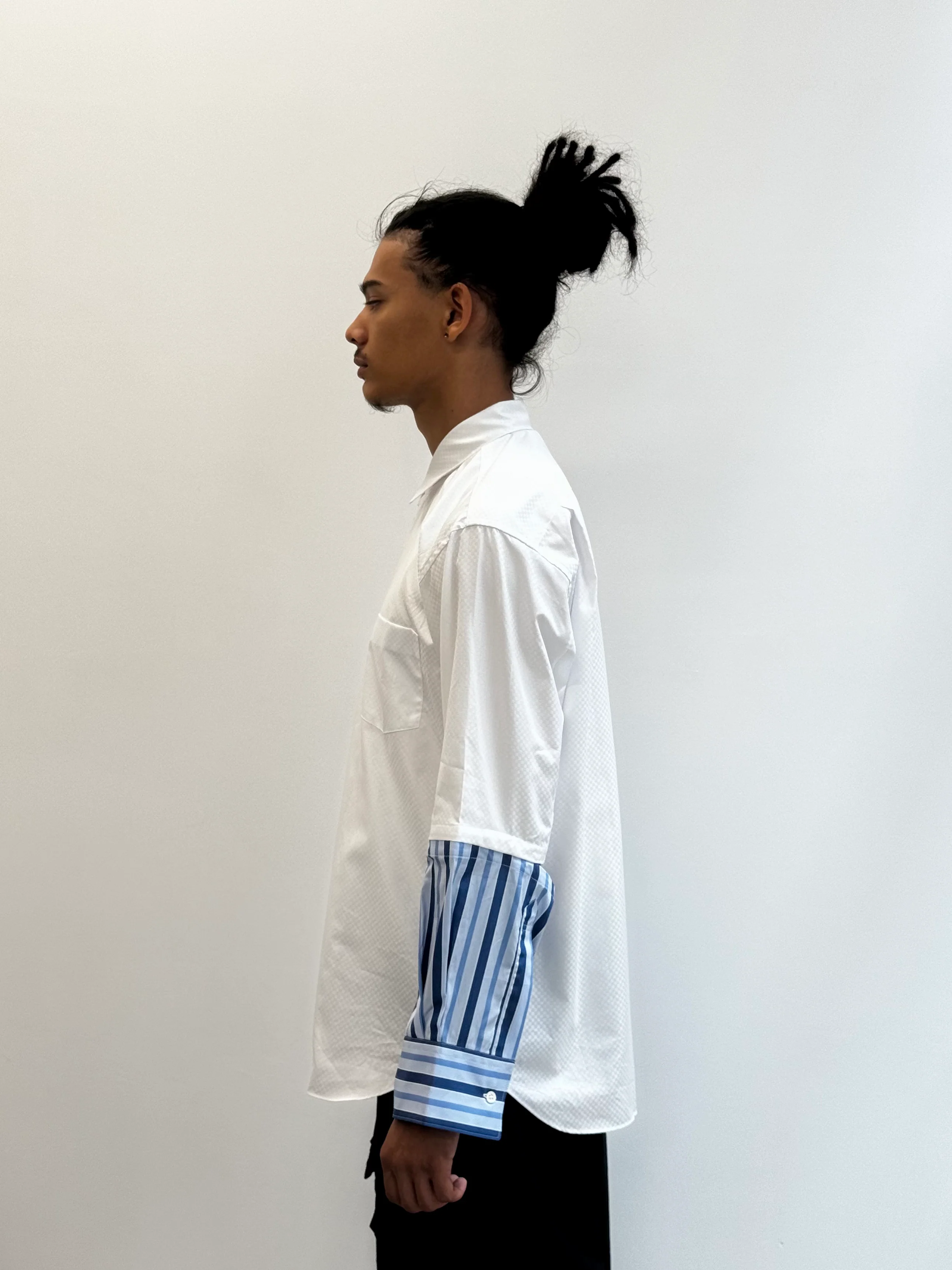 Mens Comme Shirt Long Sleeve In White Multi