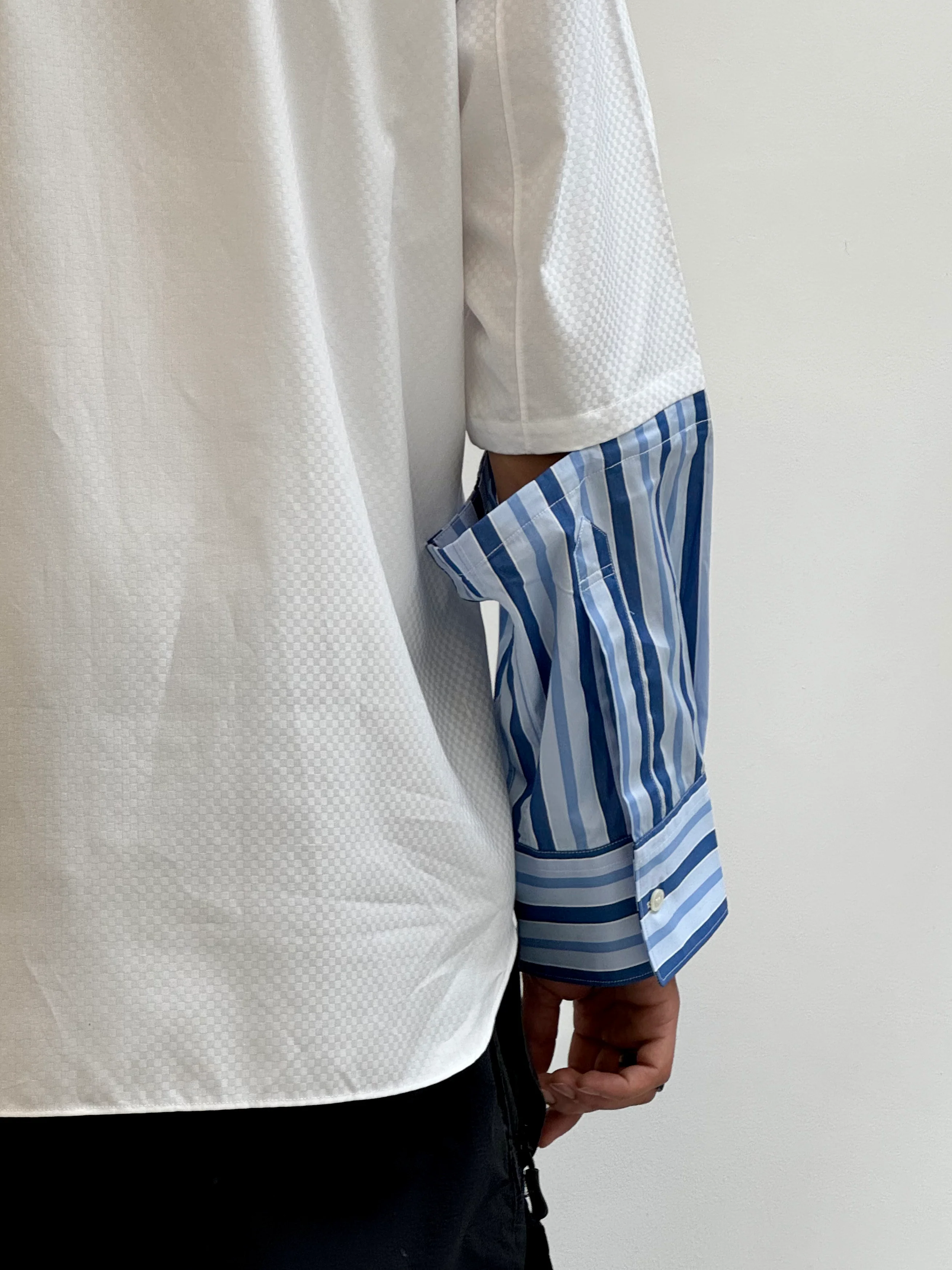 Mens Comme Shirt Long Sleeve In White Multi