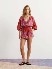 Womens Boteh Casual Shorts In Red Pink