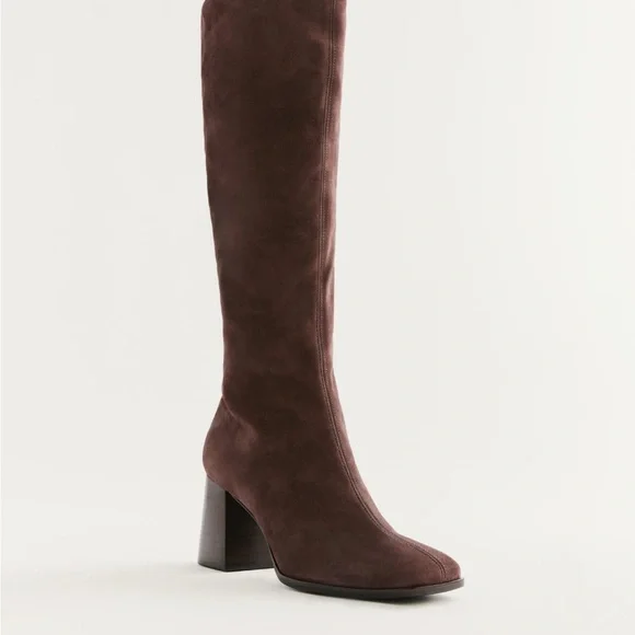 Womens Reformation Mid Heel Knee Boots In Brown
