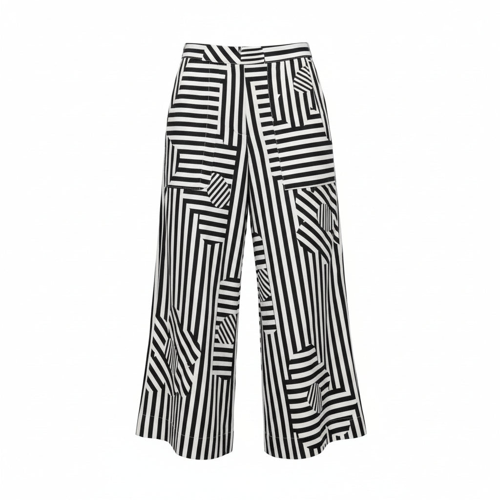 Womens Lovebirds Wide Leg Trousers In Navy White Floral Stripe