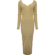 Nina Ricci Womens Open-Back Lurex Ribbed Dress With Heart Neckline in Gold