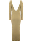 Nina Ricci Womens Open-Back Lurex Ribbed Dress With Heart Neckline in Gold