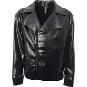 Norma Kamali Womens Vegan Patent Leather Oversized Moto Jacket in Black