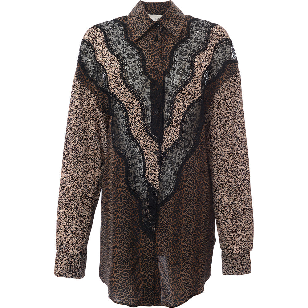 RAEY Womens Animal Lace Mix Shirt in Brown