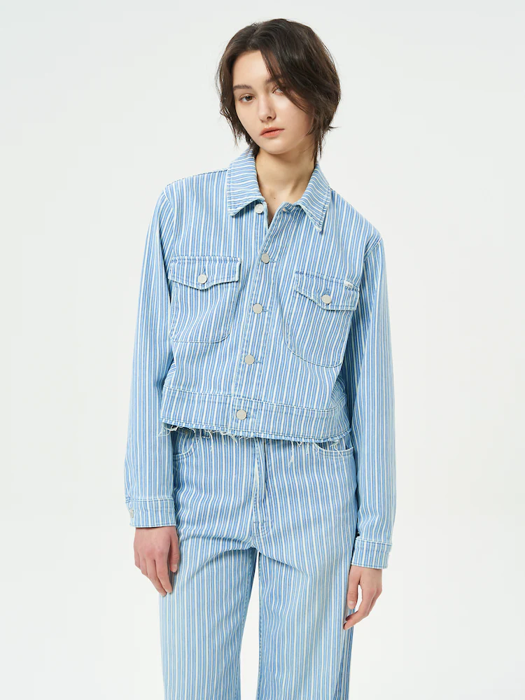 Womens Mother Denim Casual Shirt In Blue White