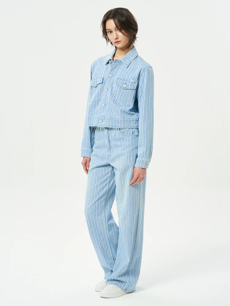 Womens Mother Denim Casual Shirt In Blue White