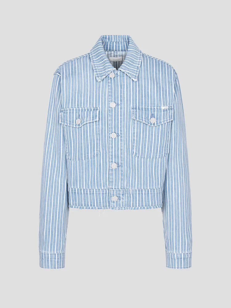 Womens Mother Denim Casual Shirt In Blue White
