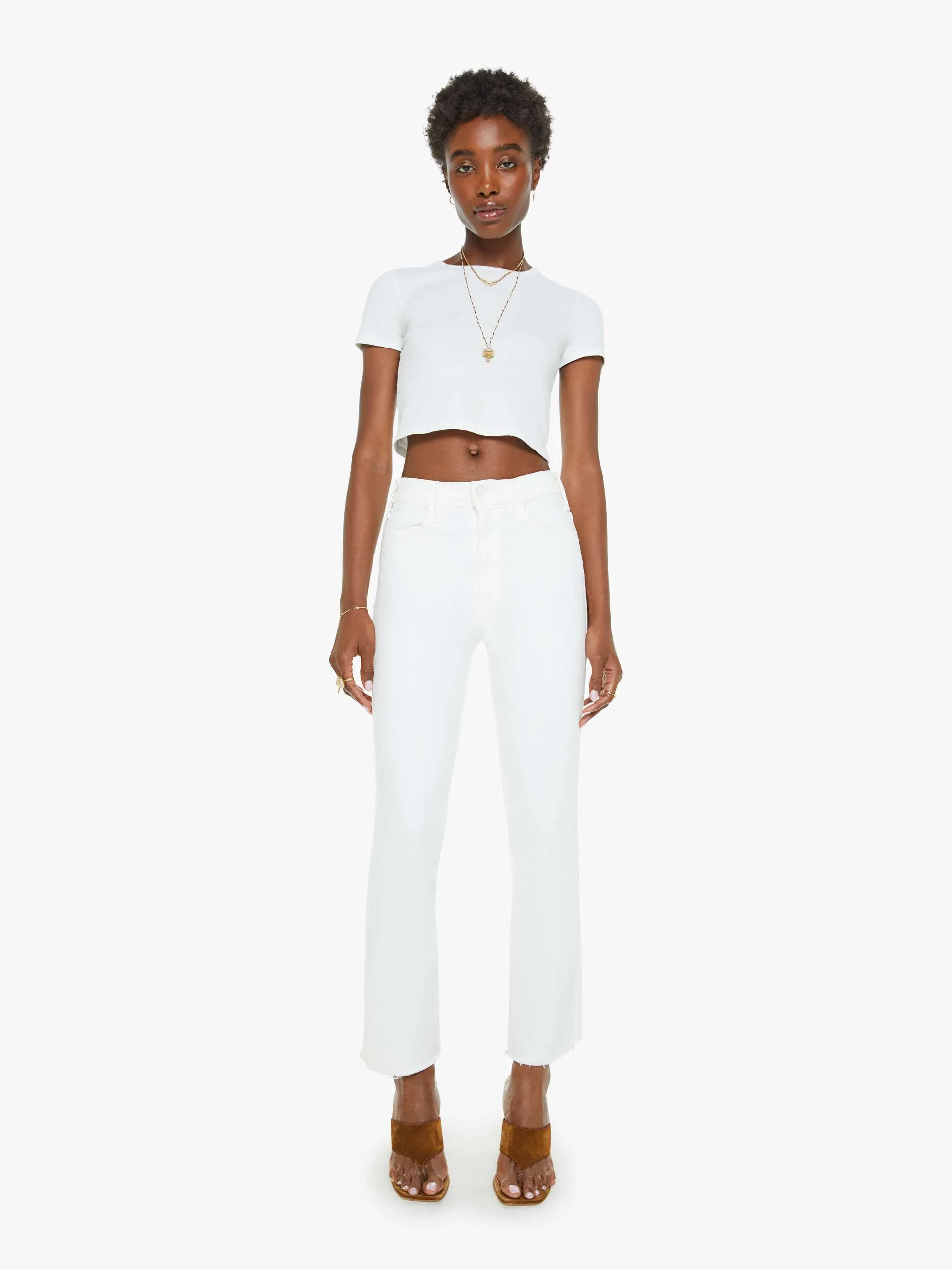 Womens Mother Denim Cropped Jeans In White