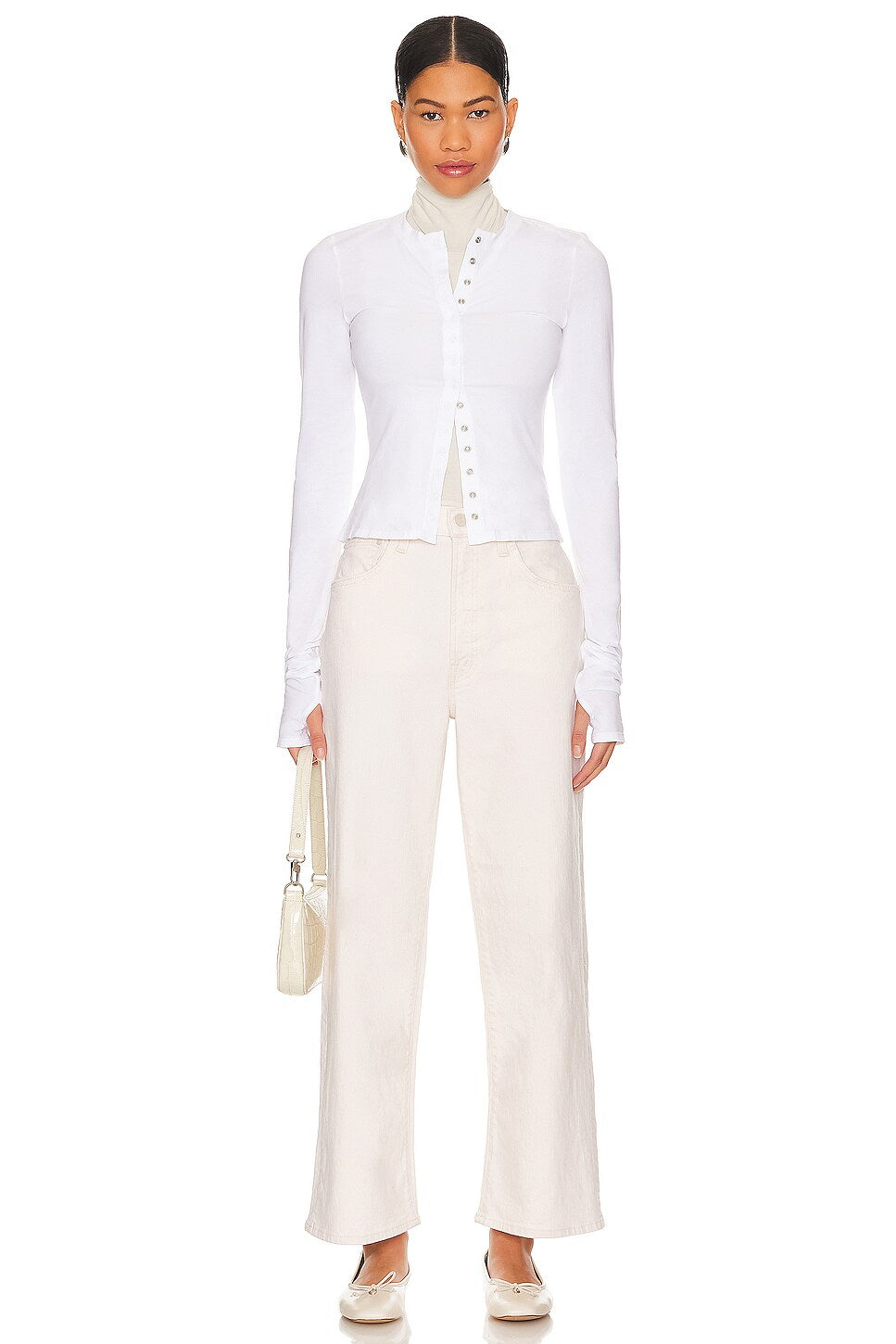 Womens Mother Denim Wide Leg Jeans In Ivory