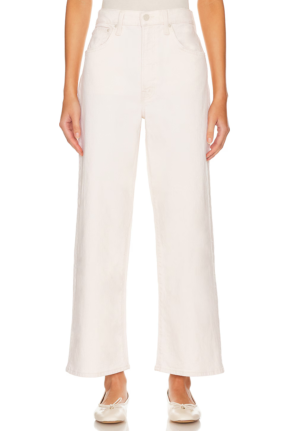 Womens Mother Denim Wide Leg Jeans In Ivory