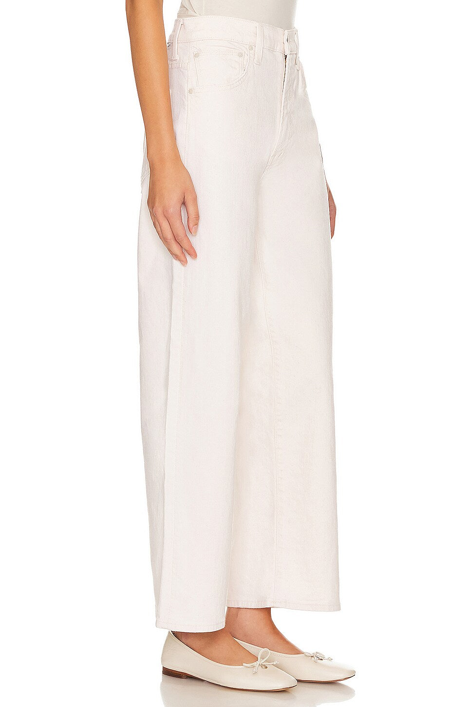Womens Mother Denim Wide Leg Jeans In Ivory