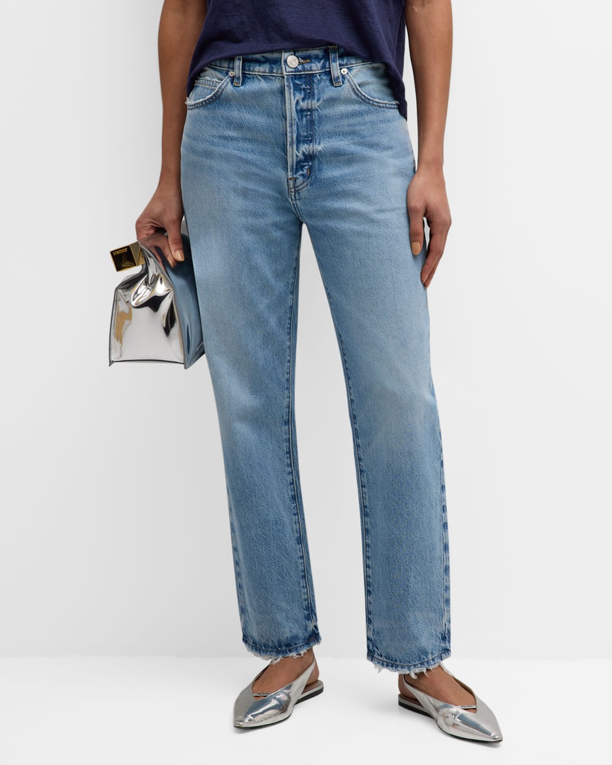 Womens Frame Denim Straight Jeans In Blue