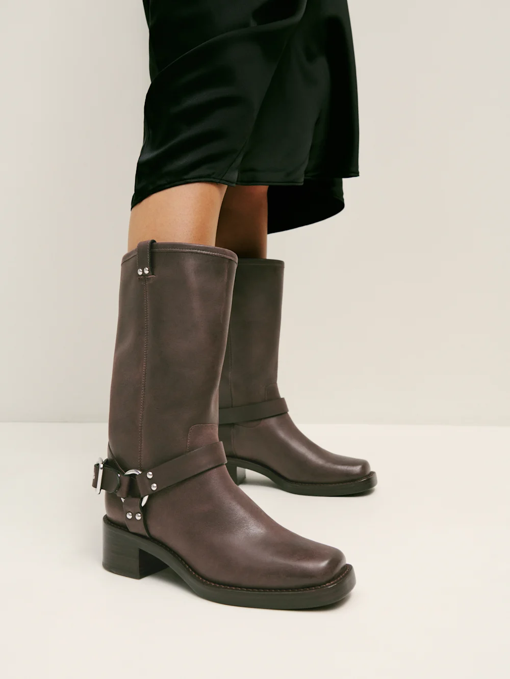 Womens Reformation Mid Heel Knee Boots In Brown
