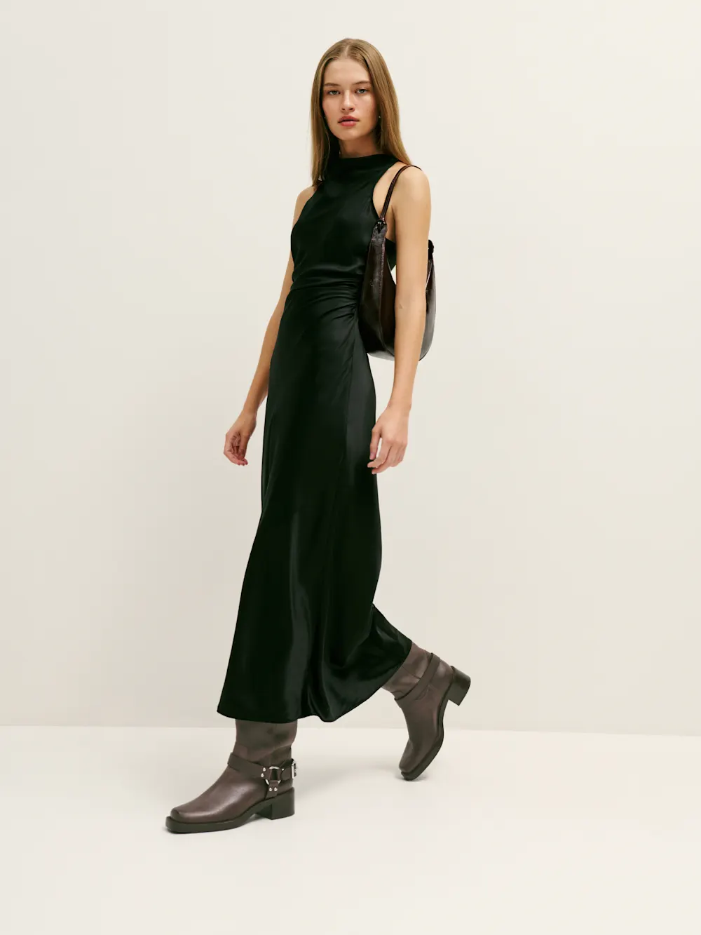 Womens Reformation Mid Heel Knee Boots In Brown