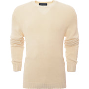 Thom Sweeney Mens Brourelette Silk Wide Gauge Crew Neck Sweater In Cream