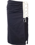 Dries Van Noten Womens Siamo Cotton Poplin A Line Midi Skirt W/ Contrast Laced Detail In Blue