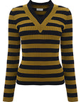 Dries Van Noten Womens Tilaka Striped Knit Skinny V Nk Sweater in Multicoloured