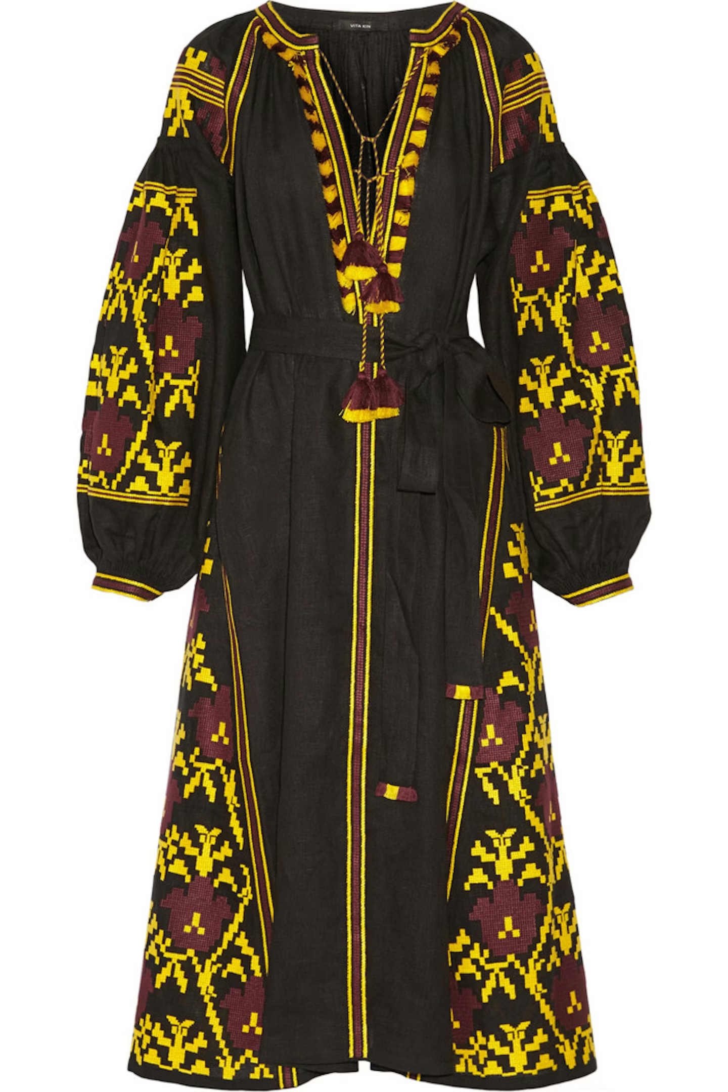 Womens Vyshyvanka By Vita K Long Day Dress In Black Multi