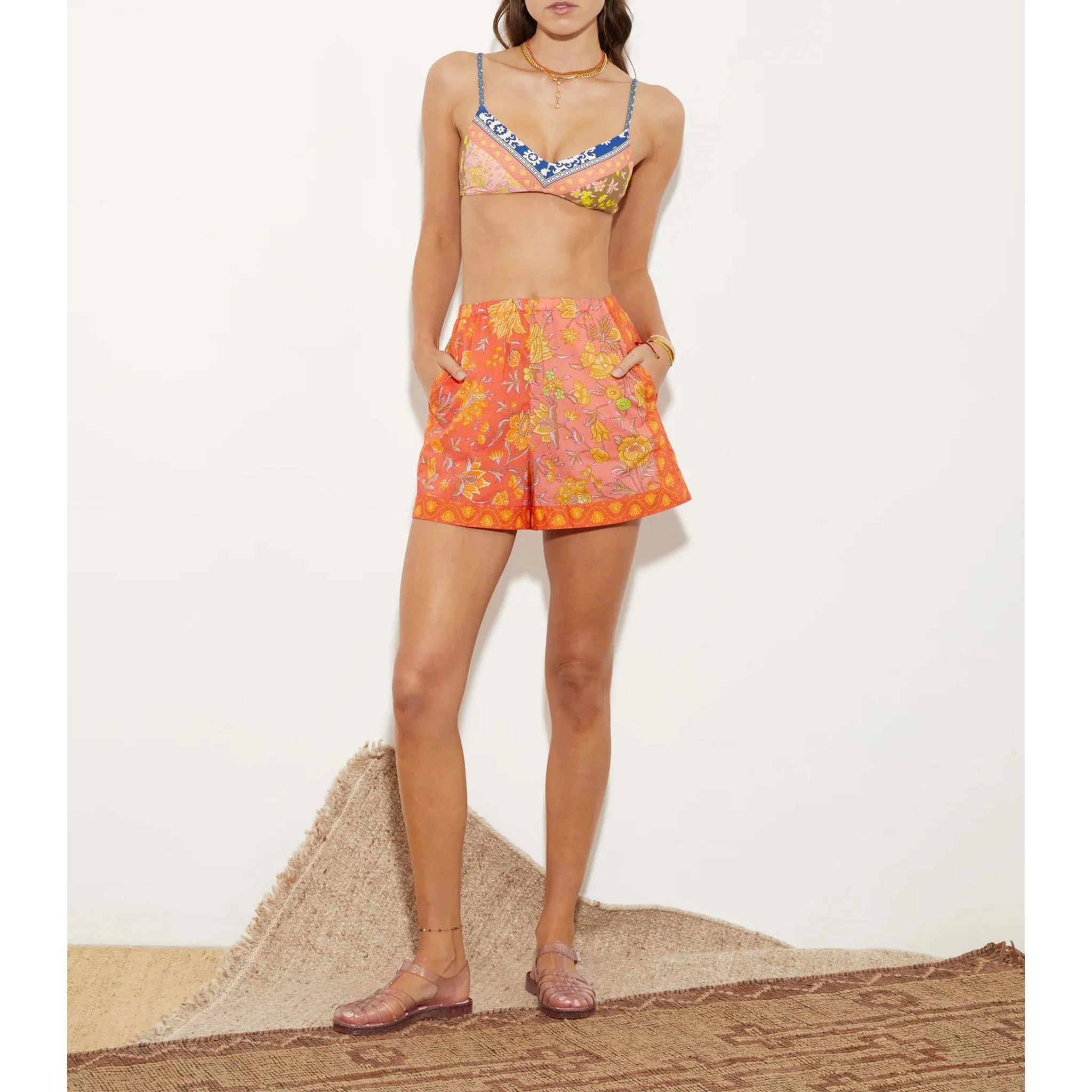 Womens Boteh Beach Shorts In Orange Multi