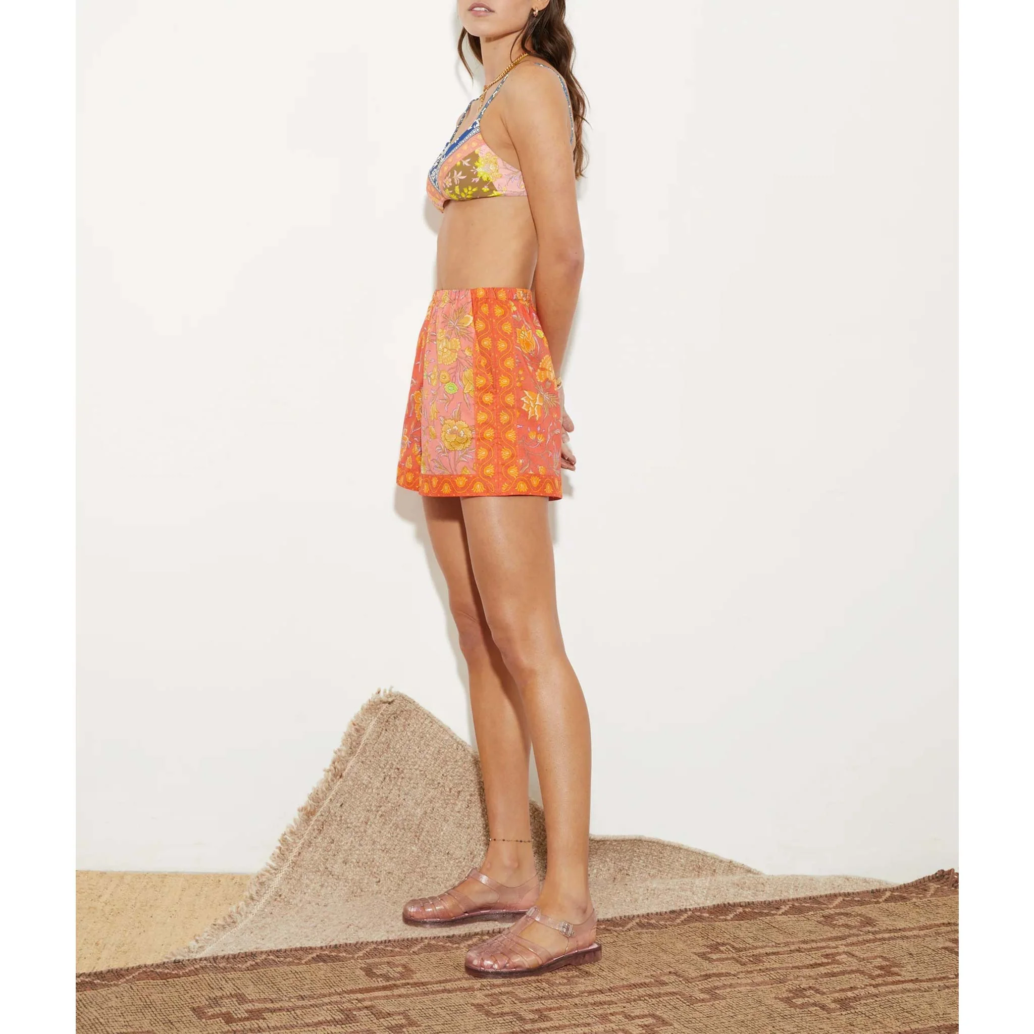 Womens Boteh Beach Shorts In Orange Multi