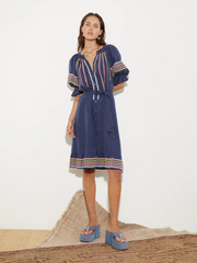 Womens Boteh Long Sun Dresses In  Navy/ Multi