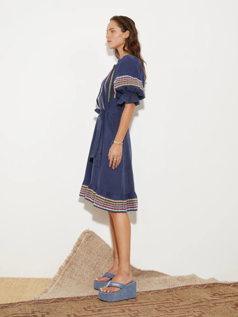 Womens Boteh Long Sun Dresses In  Navy/ Multi