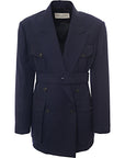 Dries Van Noten Womens Rissy Short Wool Gabardine Jacket W Tie in Blue