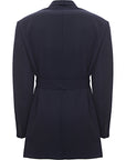 Dries Van Noten Womens Rissy Short Wool Gabardine Jacket W Tie in Blue