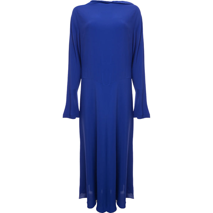 RAEY Womens Fold Neck Asymmetric Dress in Blue