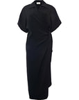 RAEY Womens Asymetric Drape Wrap Crepe Dress in Black