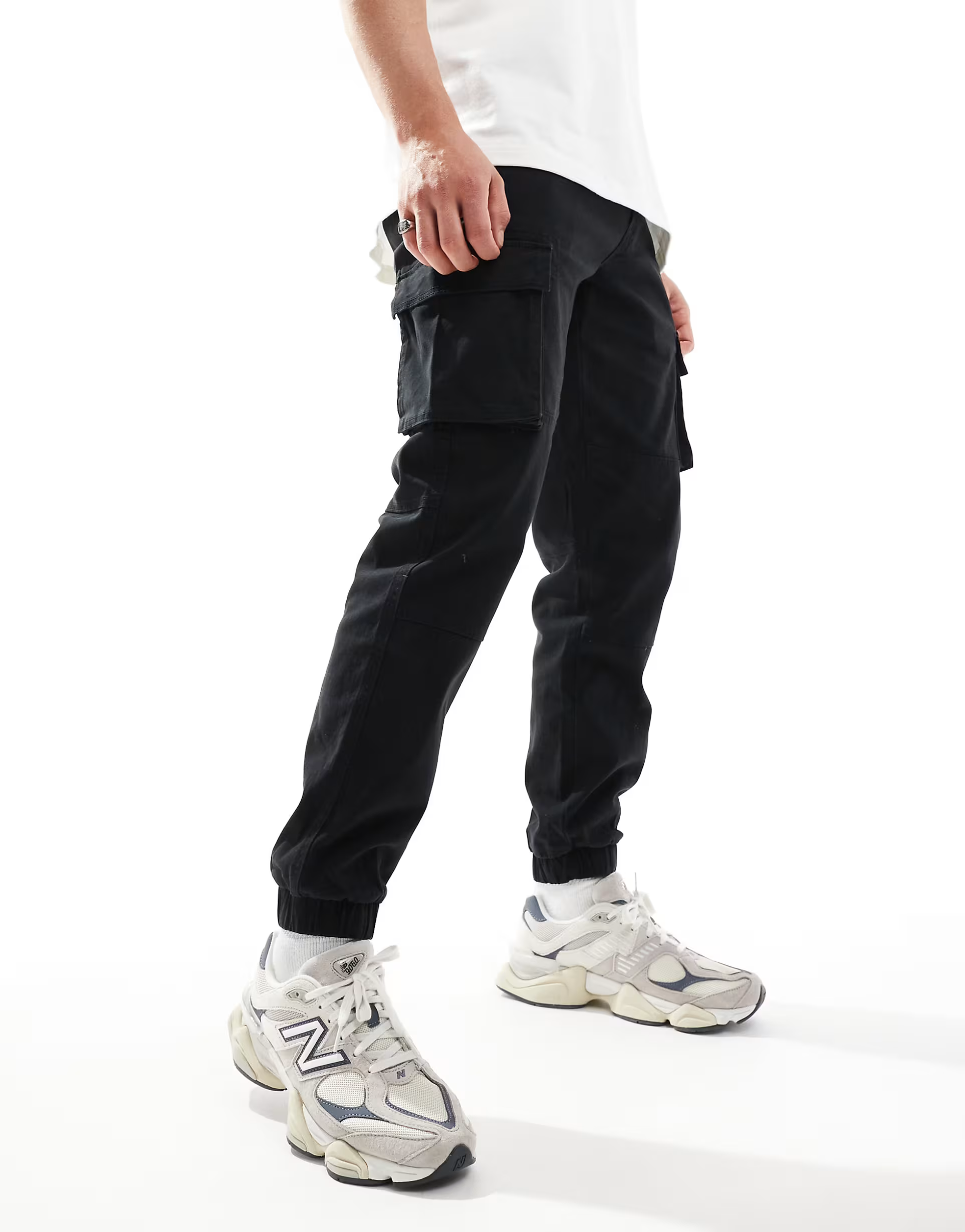 Mens Only & Sons Slim Fit Cargo With Cuffed Bottom In Black