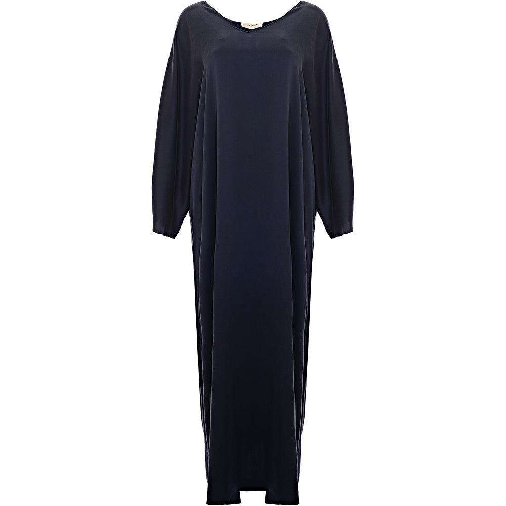 Olivia Von Halle Womens Vreeland Silk S/S Kaftan Nightdress In Navy