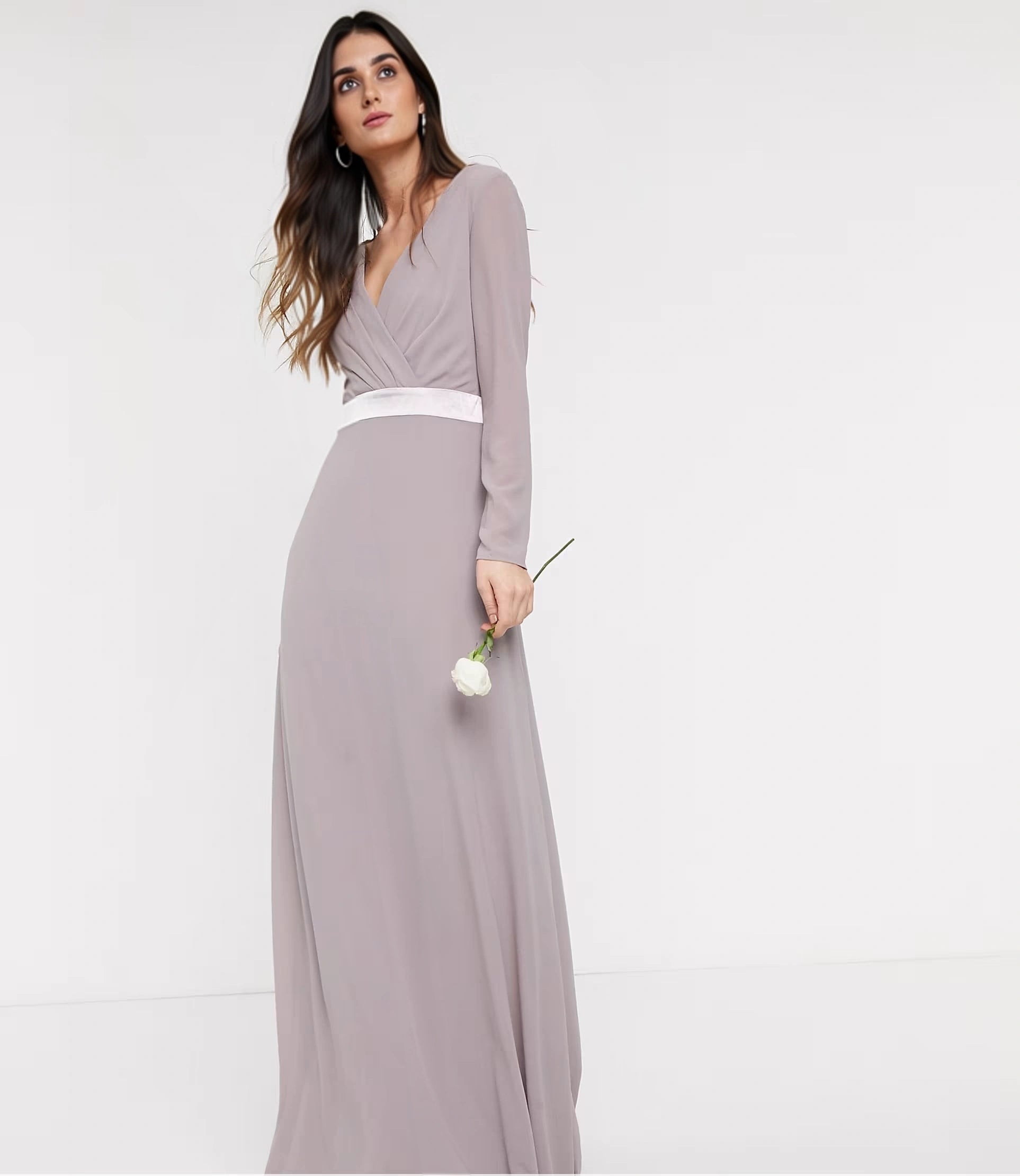 Tfnc Womens Tall Bridesmaids Long Sleeve Bow Back Maxi Dress Dress in Grey