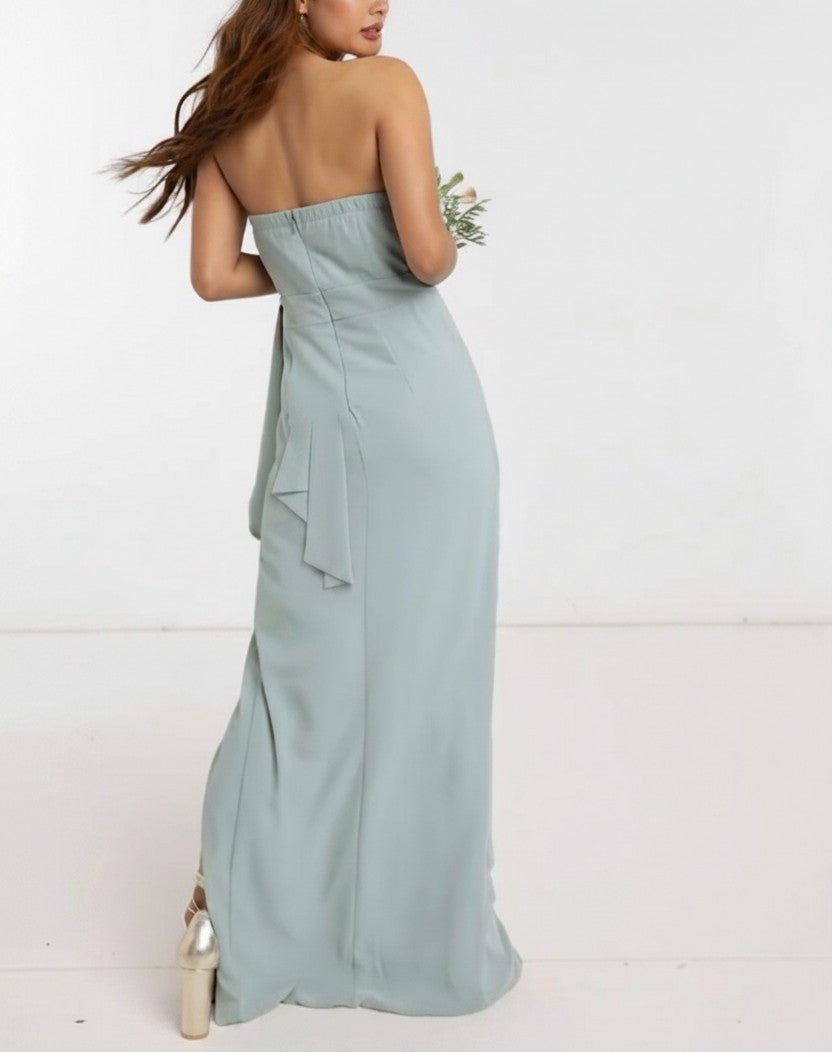 TFNC Bridesmaid Bandeau Wrap Midaxi Dress With Pleated Detail In Sage