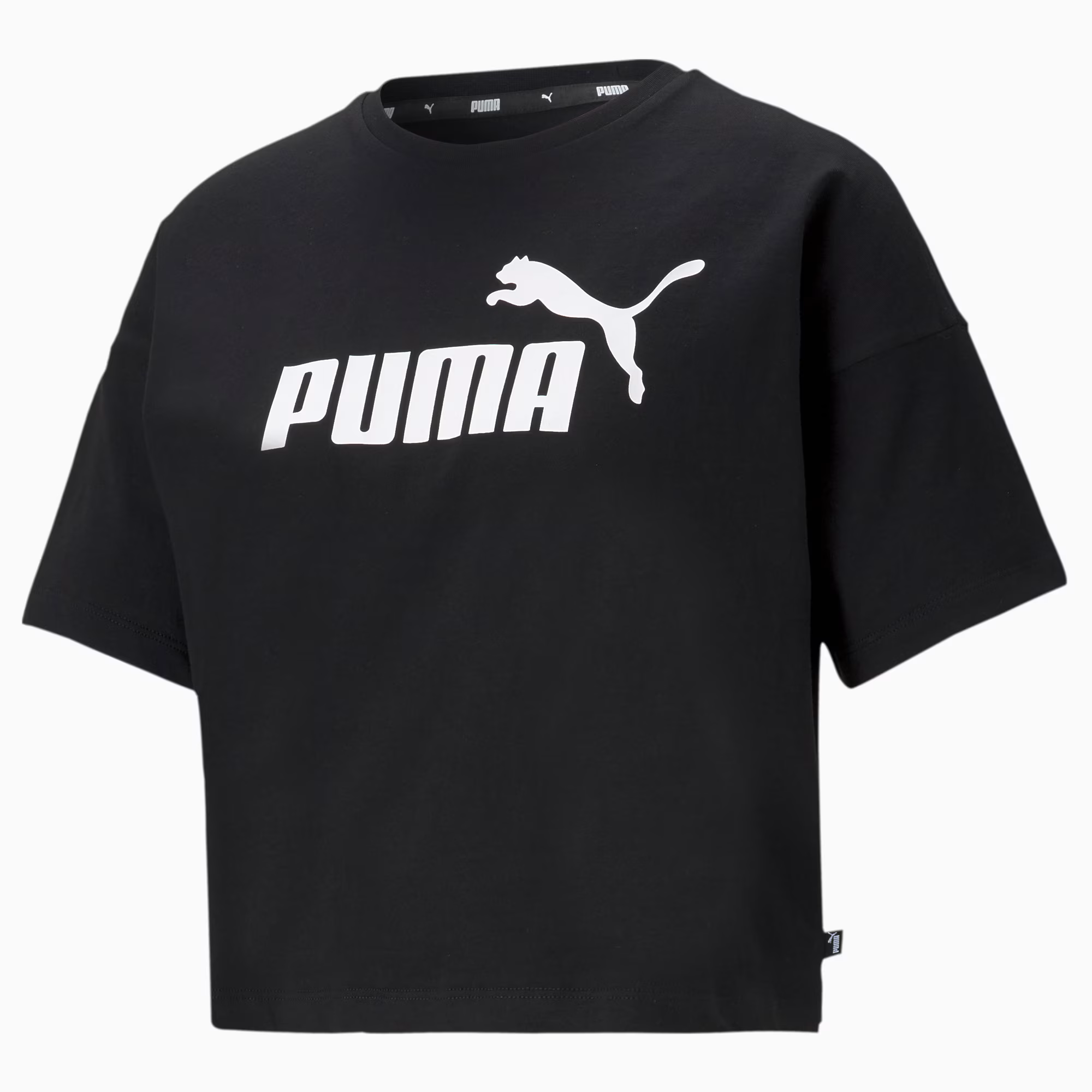 Puma Womens Essentials Cropped Logo T-Shirt In Black