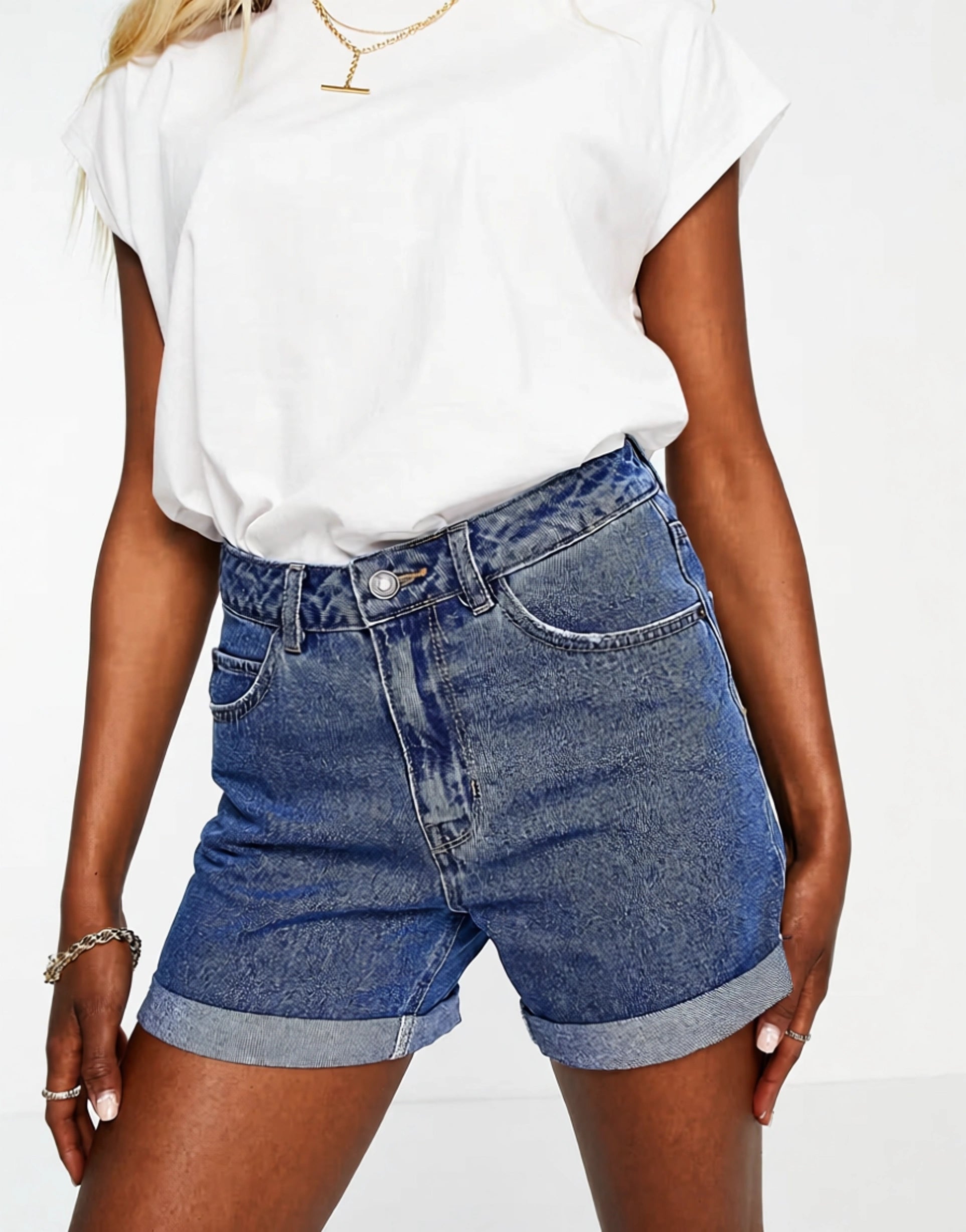 Womens Vero Moda Denim Mom Shorts In Mid Blue