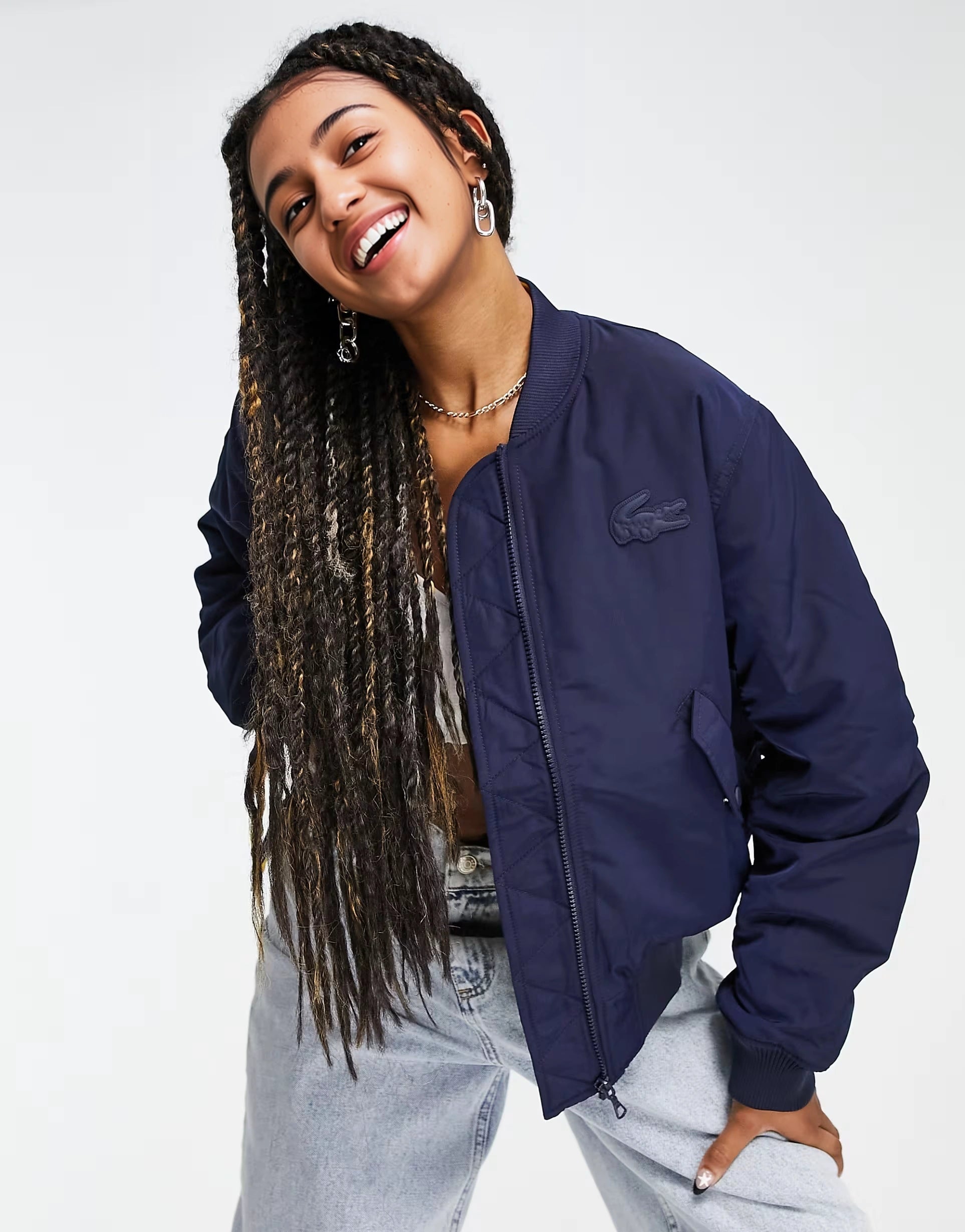 Womens Lacoste Bomber Jacket in Navy