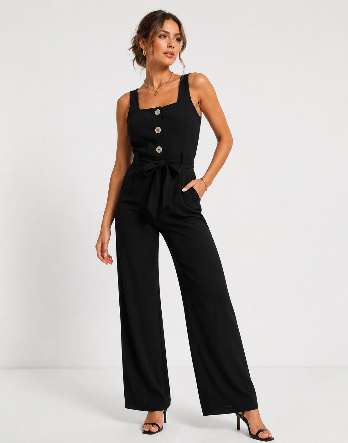 Fashion Union Womens Button Up Beach Jumpsuit In Black