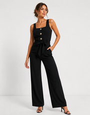 Fashion Union Womens Button Up Beach Jumpsuit In Black