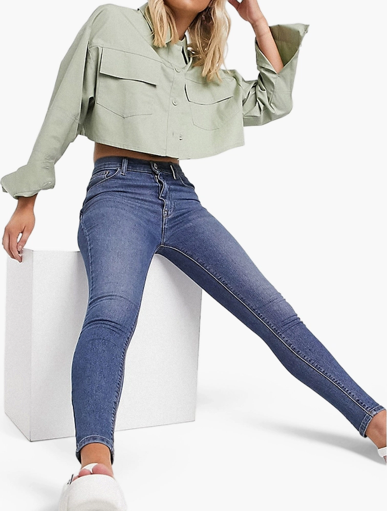 Collusion Womens X001 Highwaisted Skinny Jeans In Mid Blue