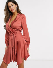 Club L London Womens Midi Satin Wrap Dress