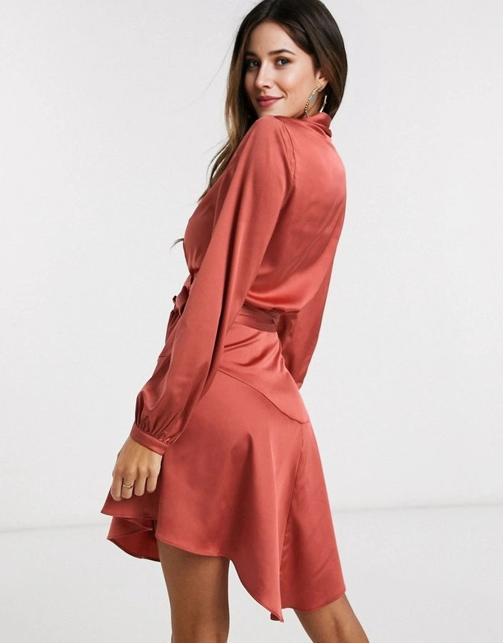 Club L London Womens Midi Satin Wrap Dress
