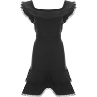 Lipsy Women's Black Bardot Ruffle Lace Hem Dress