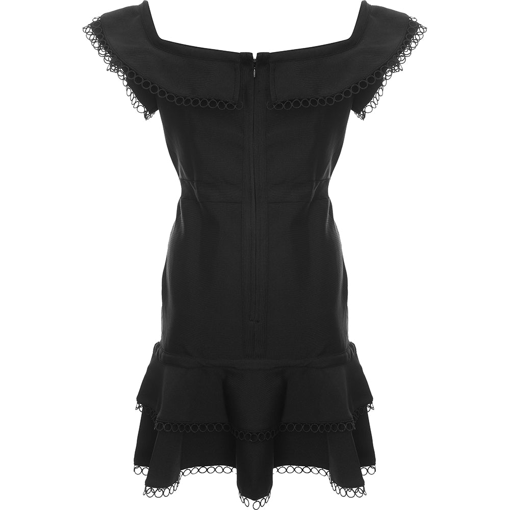 Lipsy Women's Black Bardot Ruffle Lace Hem Dress