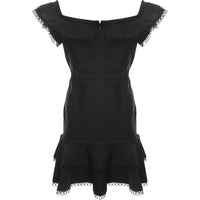 Lipsy Women's Black Bardot Ruffle Lace Hem Dress